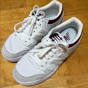New Balance White and Burgundy   480 'White Classic
Crimson' Sneakers